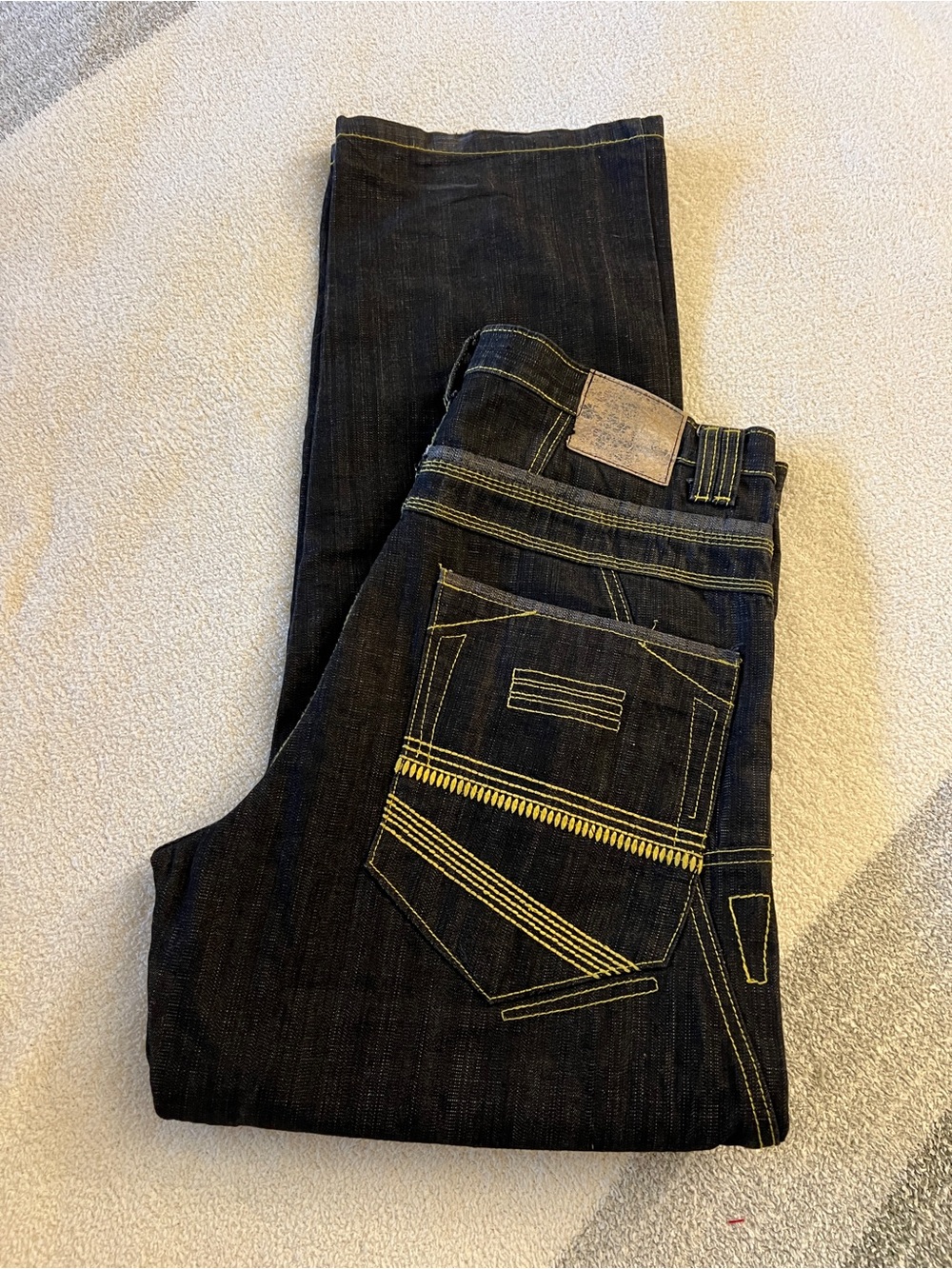 Red Ape Jeans Dark Wash Yellow Stitch Baggy Y2K Hip Hop Denim